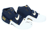 Lebron James Autographed Navy Blue / White Nike LeBron Zoom Soldier Nine Shoe UDA