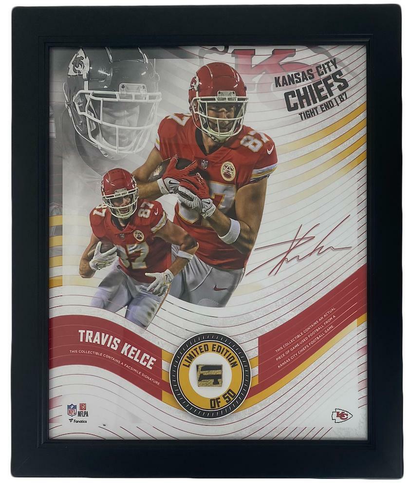 Travis Kelce Framed Kansas City Chiefs 15" x 17" Game Used Football Collage LE 50