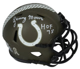 Lenny Moore Autographed/Inscribed "HOF '75" Colts 2022 Salute to Service Speed Mini Helmet Beckett Witnessed