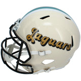 Travis Hunter Autographed Jacksonville Jaguars RETRO Speed Full Size Helmet Beckett Witnessed
