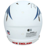 Randy Moss Autographed New England Patriots White 2025 Rivalries Speed Authentic Helmet Beckett Witnessed