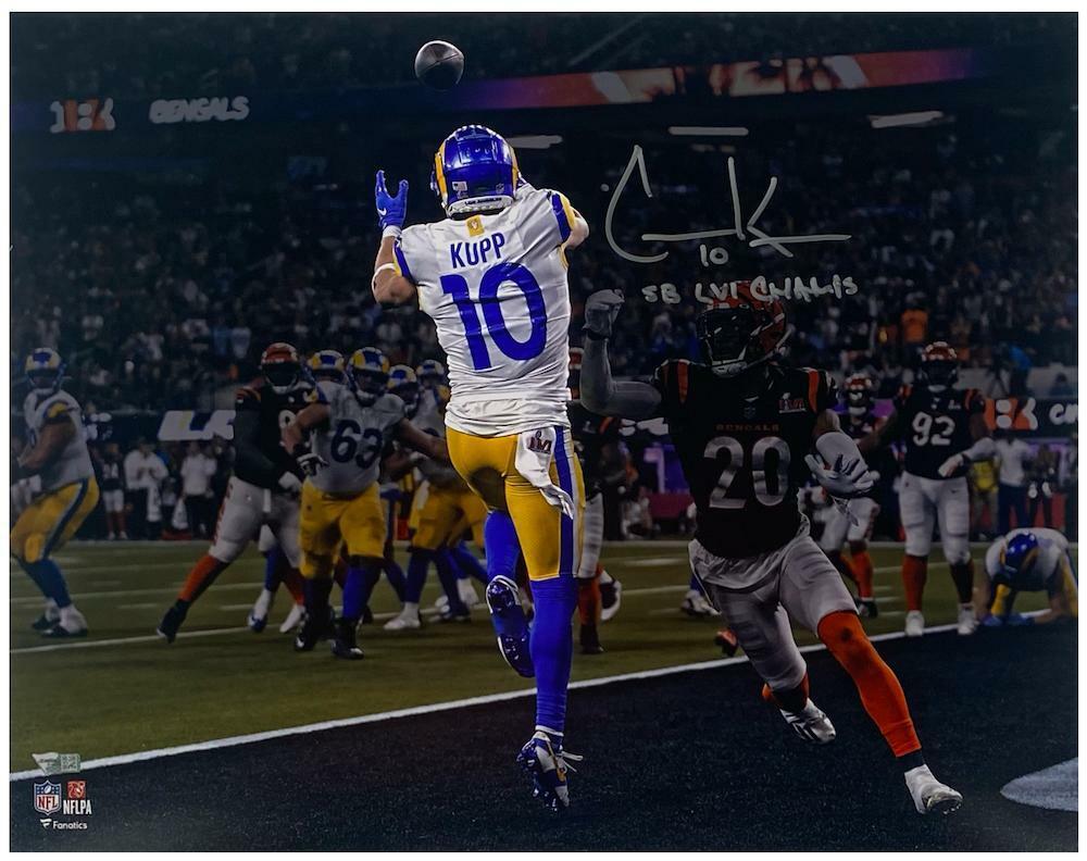 COOPER KUPP Autographed/Inscribed "SB LVI Champs" Los Angeles Rams "SB LVI Game Winning TD Catch" 16" x 20" Photograph FANATICS