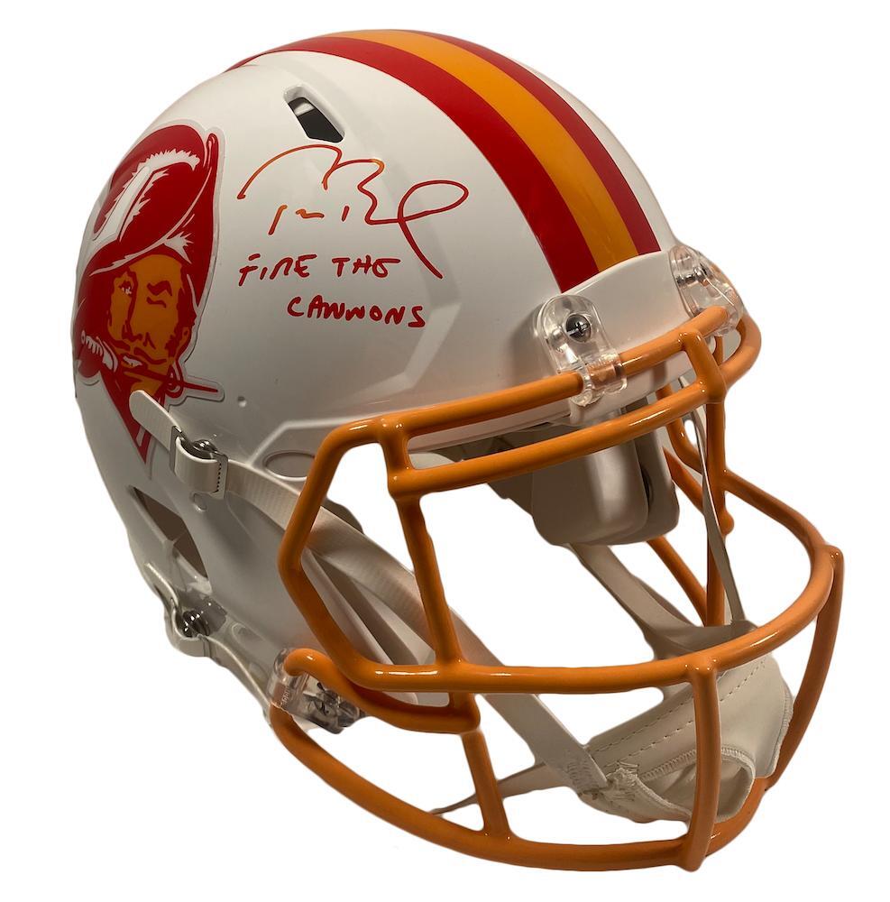 TOM BRADY Autographed/Inscribed "FIRE THE CANNONS" Tampa Bay Buccaneers Throwback Speed Authentic Helmet FANATICS LE 12