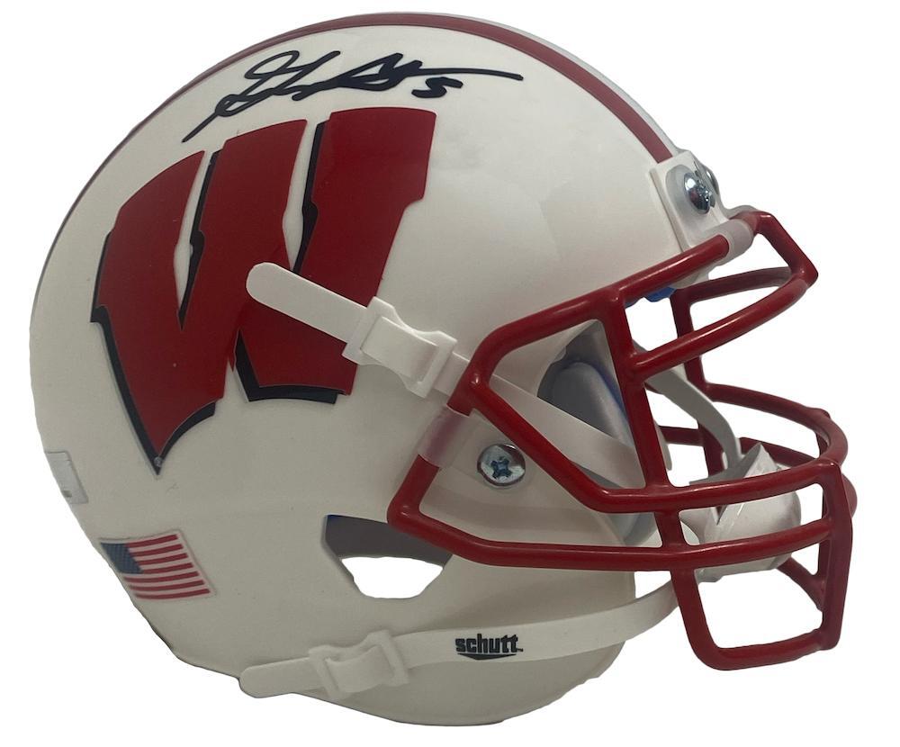 GRAHAM MERTZ Autographed Wisconsin Badgers White Schutt Mini Helmet PANINI