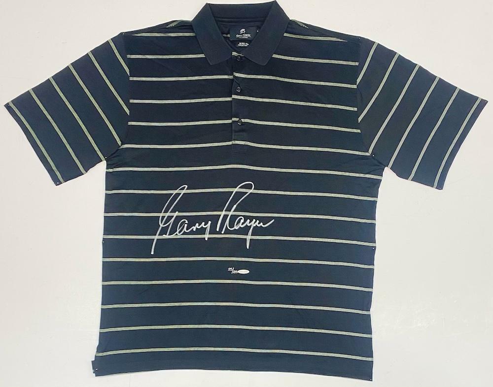 GARY PLAYER Autographed Black and Green Striped Polo Shirt UDA LE 25/25