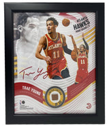 TRAE YOUNG Hawks Framed 15" x 17" Game Used Basketball Collage LE 1/50