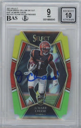 Ja'Marr Chase Autographed Cincinnati Bengals 2021 Panini Select Green & Yellow #147 BGS 9/10 Rookie Card Fanatics