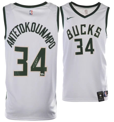 Giannis Antetokounmpo Milwaukee Bucks Autographed Nike White Association Swingman Jersey