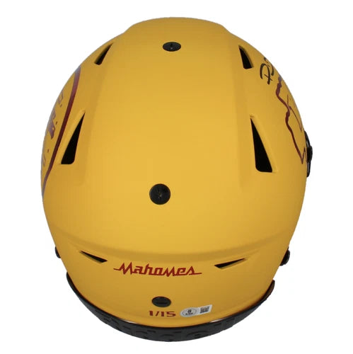 Patrick Mahomes Autographed Kansas City Chiefs Yellow Matte w/Red Chrome Inlay Speedflex Authentic Helmet LE 1/15 Beckett Witnessed