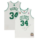 Paul Pierce Autographed/Inscribed "08 Finals MVP" on Front Boston Celtics White 2007-08 NBA Finals Logo Mitchell & Ness Authentic Jersey Fanatics
