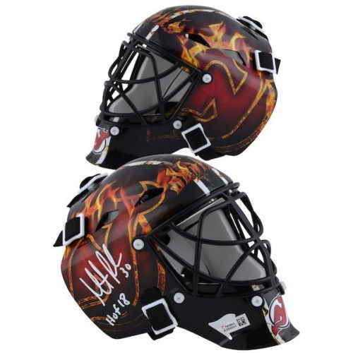 MARTIN BRODEUR Autographed "HOF 18" New Jersey Devils Mini Goalie Mask FANATICS