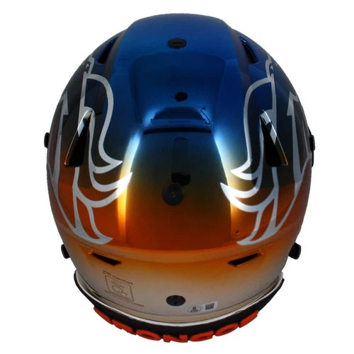 Bo Nix Autographed Denver Broncos Custom Blue/Orange Chrome Speedflex Authentic Helmet Beckett Witnessed