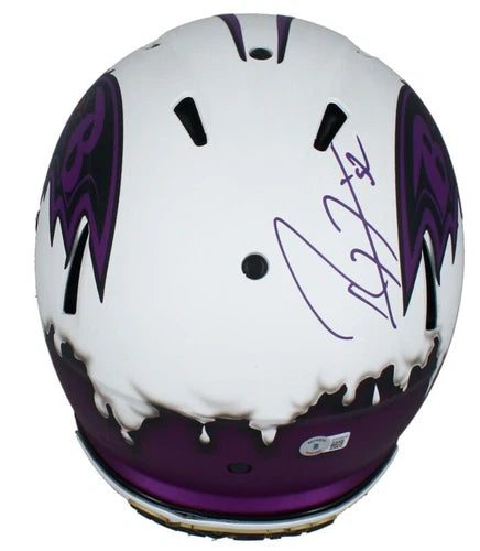 Ray Lewis Autographed Baltimore Ravens Custom Lunar Drip Speed Authentic Helmet w/Visor & 3D Bumpers Beckett Witnessed