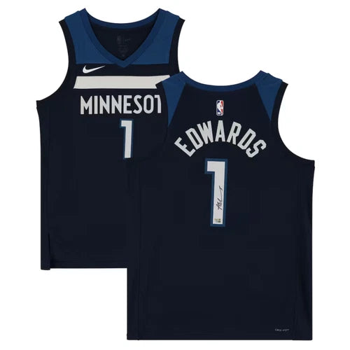 Anthony Edwards Minnesota Autographed Timberwolves Navy Nike 2022-23 Icon Edition Swingman Jersey Fanatics