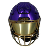 Ray Lewis Autographed Baltimore Ravens Custom Purple/Gold Chrome Speedflex Authentic Helmet Beckett Witnessed