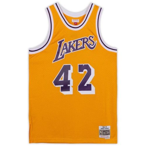 James Worthy Autographed/Inscribed "HOF '03" Los Angeles Lakers Mitchell and Ness Gold 1984-1985 Swingman Jersey Fanatics