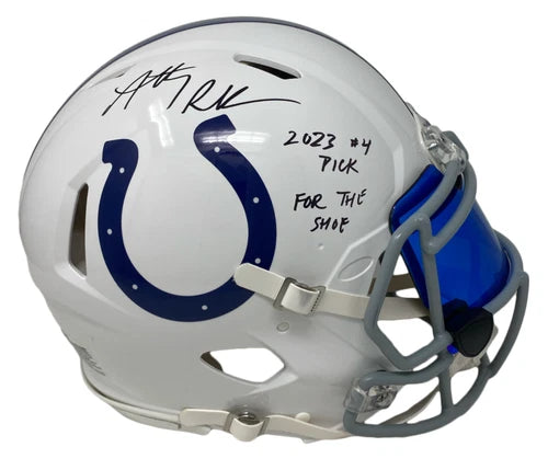 Anthony Richardson Autographed/Inscribed "2023 #4 PICK, FOR THE SHOE" Indianapolis Colts Speed Authentic Helmet LE 3/23 Fanatics