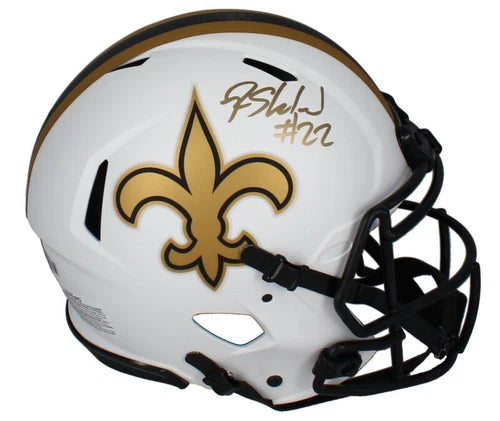 Rashid Shaheed Autographed (in Gold) New Orleans Saints Speed Lunar Eclipse Authentic Helmet Beckett Witnessed