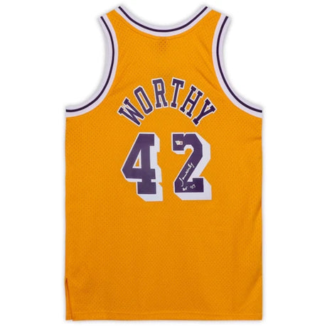 James Worthy Autographed/Inscribed "HOF '03" Los Angeles Lakers Mitchell and Ness Gold 1984-1985 Swingman Jersey Fanatics