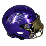 Ray Lewis Autographed Baltimore Ravens Custom Purple/Gold Chrome Speedflex Authentic Helmet Beckett Witnessed