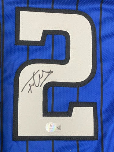 Franz Wagner Autographed Blue/Black #22 Orlando Pinstripe Custom Jersey Beckett Witnessed