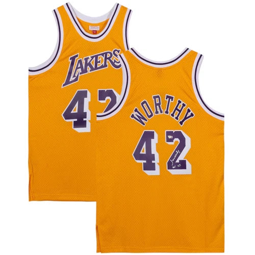 James Worthy Autographed/Inscribed "HOF '03" Los Angeles Lakers Mitchell and Ness Gold 1984-1985 Swingman Jersey Fanatics
