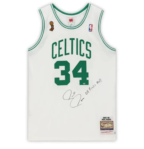 Paul Pierce Autographed/Inscribed "08 Finals MVP" on Front Boston Celtics White 2007-08 NBA Finals Logo Mitchell & Ness Authentic Jersey Fanatics