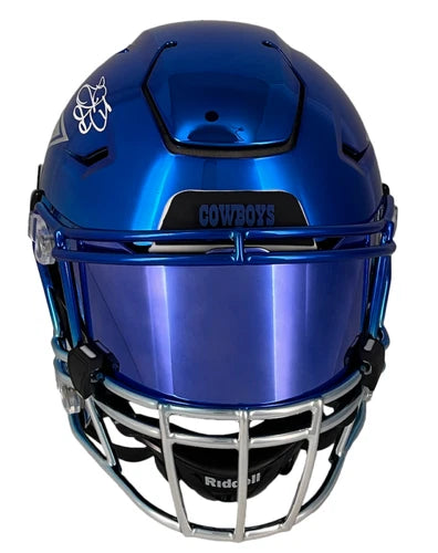 Emmitt Smith Autographed Dallas Cowboys Custom Blue Chrome Speedflex Authentic Helmet Beckett Witnessed