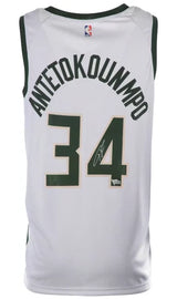 Giannis Antetokounmpo Milwaukee Bucks Autographed Nike White Association Swingman Jersey