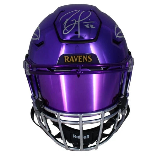 Ray Lewis Autographed Baltimore Ravens Custom Purple Chrome Speedflex Authentic Helmet Beckett Witnessed