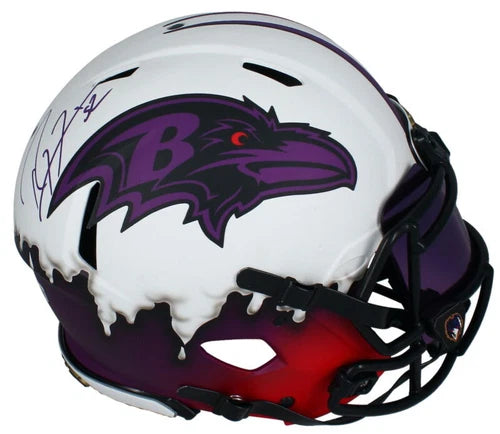 Ray Lewis Autographed Baltimore Ravens Custom Lunar Drip Speed Authentic Helmet w/Visor & 3D Bumpers Beckett Witnessed
