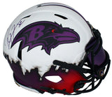 Ray Lewis Autographed Baltimore Ravens Custom Lunar Drip Speed Authentic Helmet w/Visor & 3D Bumpers Beckett Witnessed