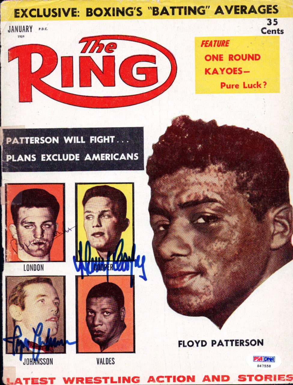Ingemar Johansson, Harry Cooper & Brian London Autographed The Ring Magazine Cover PSA/DNA #S47558