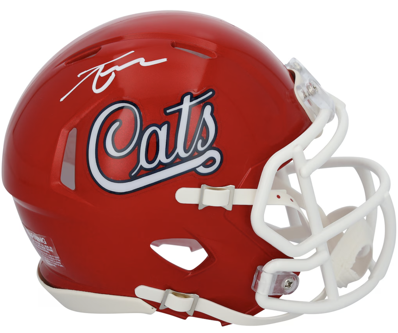 Tetairoa McMillan Autographed Arizona Wildcats Red Script Speed Mini Helmet Fanatics