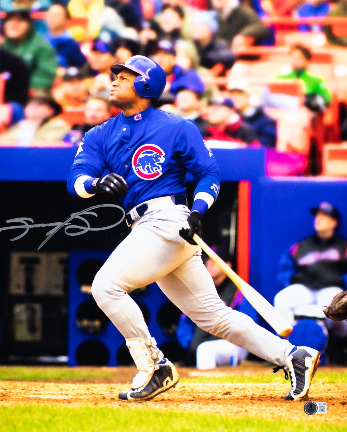 Sammy Sosa Signed 16x20 Chicago Cubs Blue Jersey Photo BAS