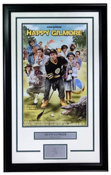 The Sports Integrity Adam Sandler Framed 11x17 Happy Gilmore Photo features Sandler in hockey gear with other characters, plus a plaque displaying his laser engraved signature.