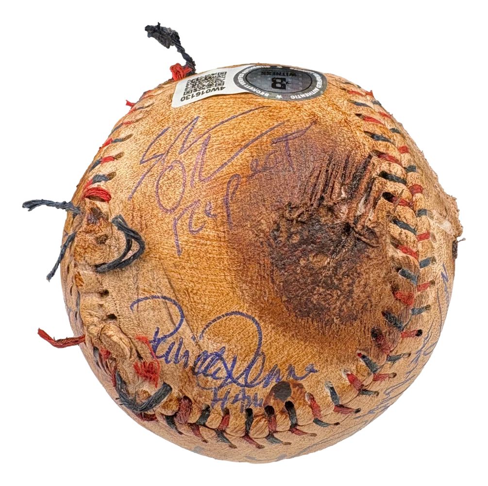 The Sandlot Cast (8) Signed Baseball w/ Facsimile Babe Ruth Autograph BAS
