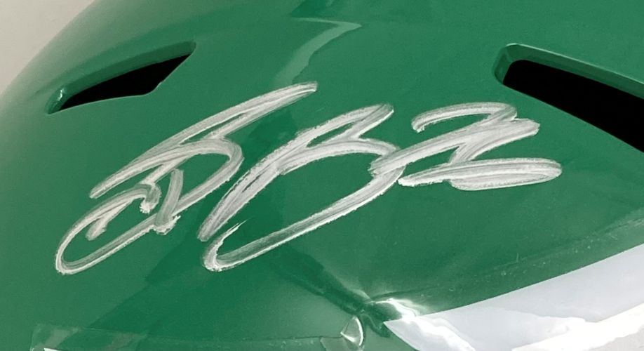 Saquon Barkley Signed In Silver Eagles FS Kelly Green Replica Speed Helmet PSA