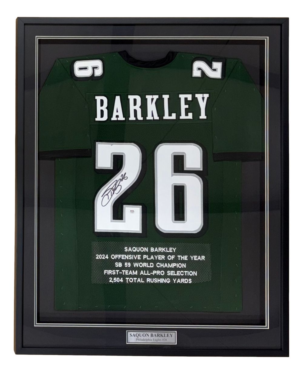 Saquon Barkley Philadelphia Signed Framed Green Stat Football Jersey PSA/DNA