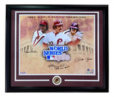 Sports Integrity’s framed 16x20 Phillies photo features Mike Schmidt, Pete Rose, and Steve Carlton signatures with “1980 World Series Champions,” a central “20 World Series 1980” logo, and the Phillies logo at the bottom.