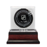 Fanatics Seattle Kraken Mahogany Base Display Case For Hockey Pucks With Team Logo Stock #210473