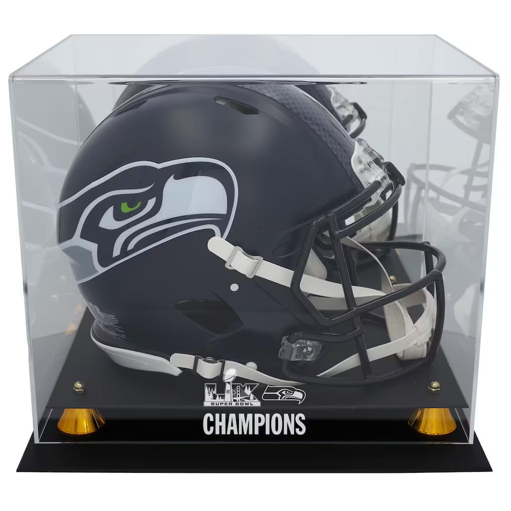 Fanatics Seahawks Super Bowl LX Champions Logo Full Size Helmet Display Case With Mirror Stock #261610
