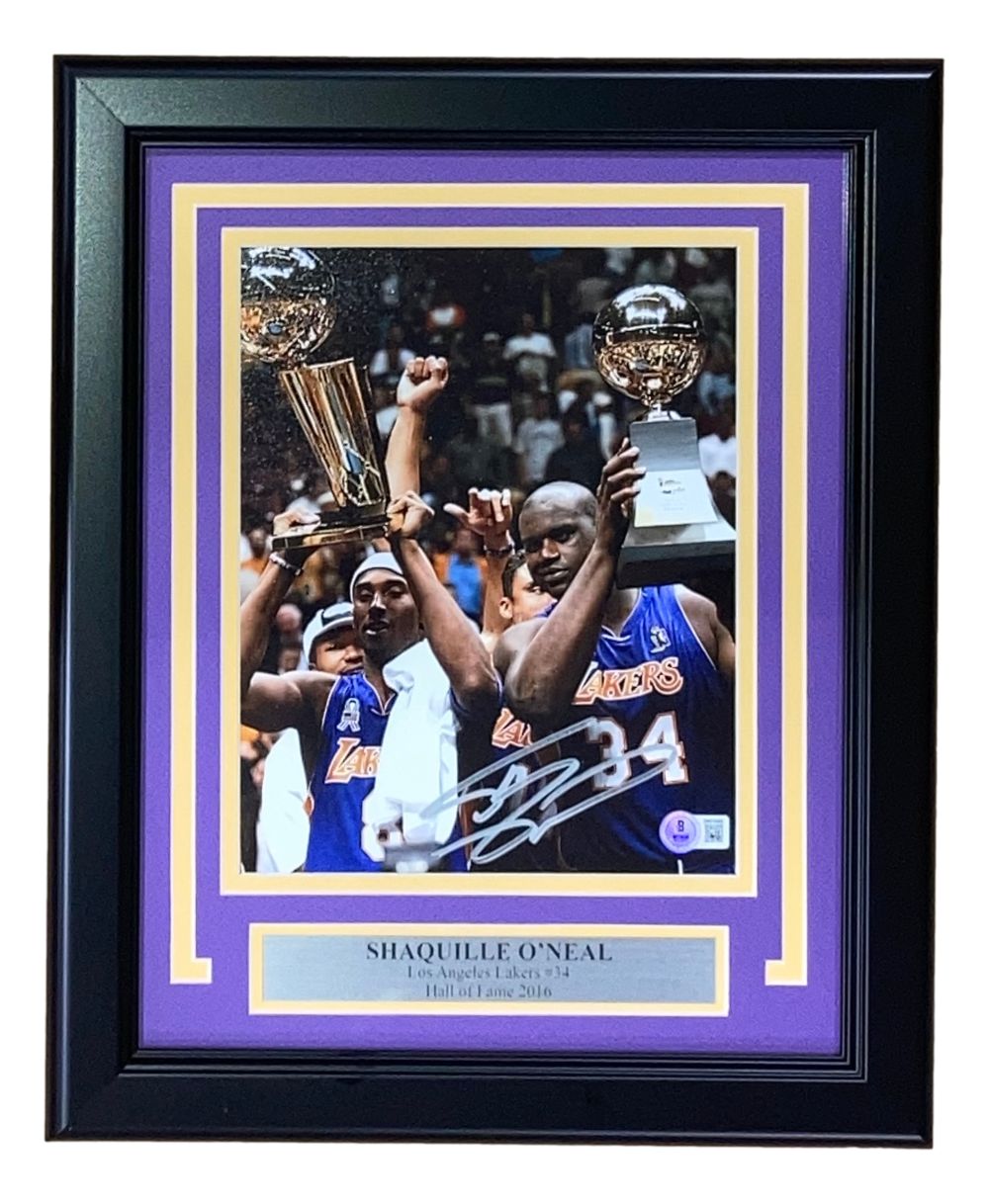 Shaquille O'Neal Signed Framed 8x10 Los Angeles Lakers w/ Kobe Bryant Photo BAS
