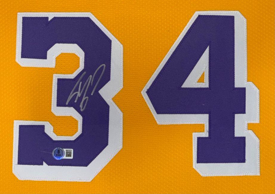 Shaquille O'Neal Los Angeles Signed Framed Yellow Basketball Jersey BAS ITP