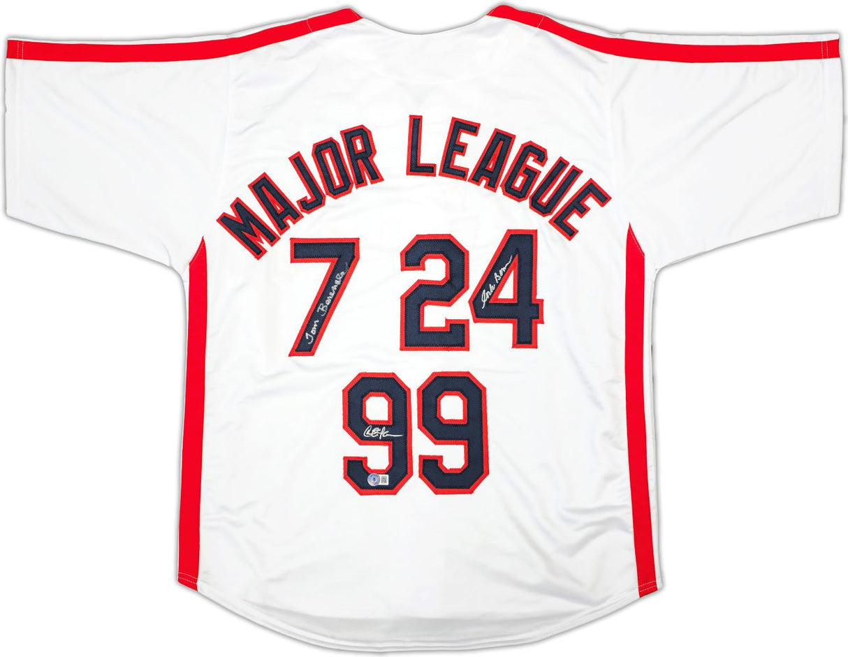 Charlie Sheen Bernsen Berenger Signed White Major League Baseball Jersey BAS