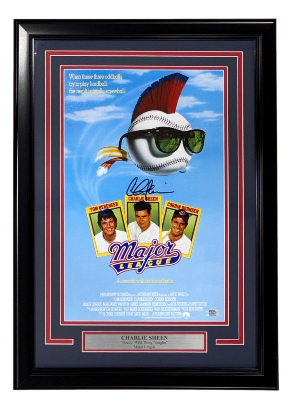 Charlie Sheen Signed Framed 11x17 Major League Photo PSA/DNA Hologram