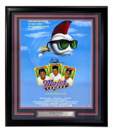 The Sports Integrity Charlie Sheen Signed Framed 16x20 Major League Photo features a PSA/DNA hologram, retro movie art with a mohawked baseball in sunglasses, three cast photos, the film's title, and Charlie Sheen’s name plaque.
