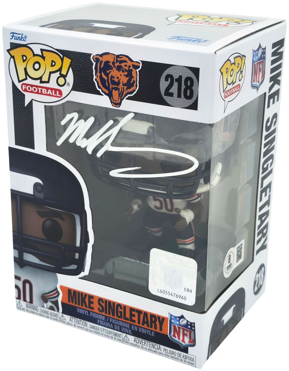 Mike Singletary Signed In White Chicago Bears Funko Pop #218 BAS
