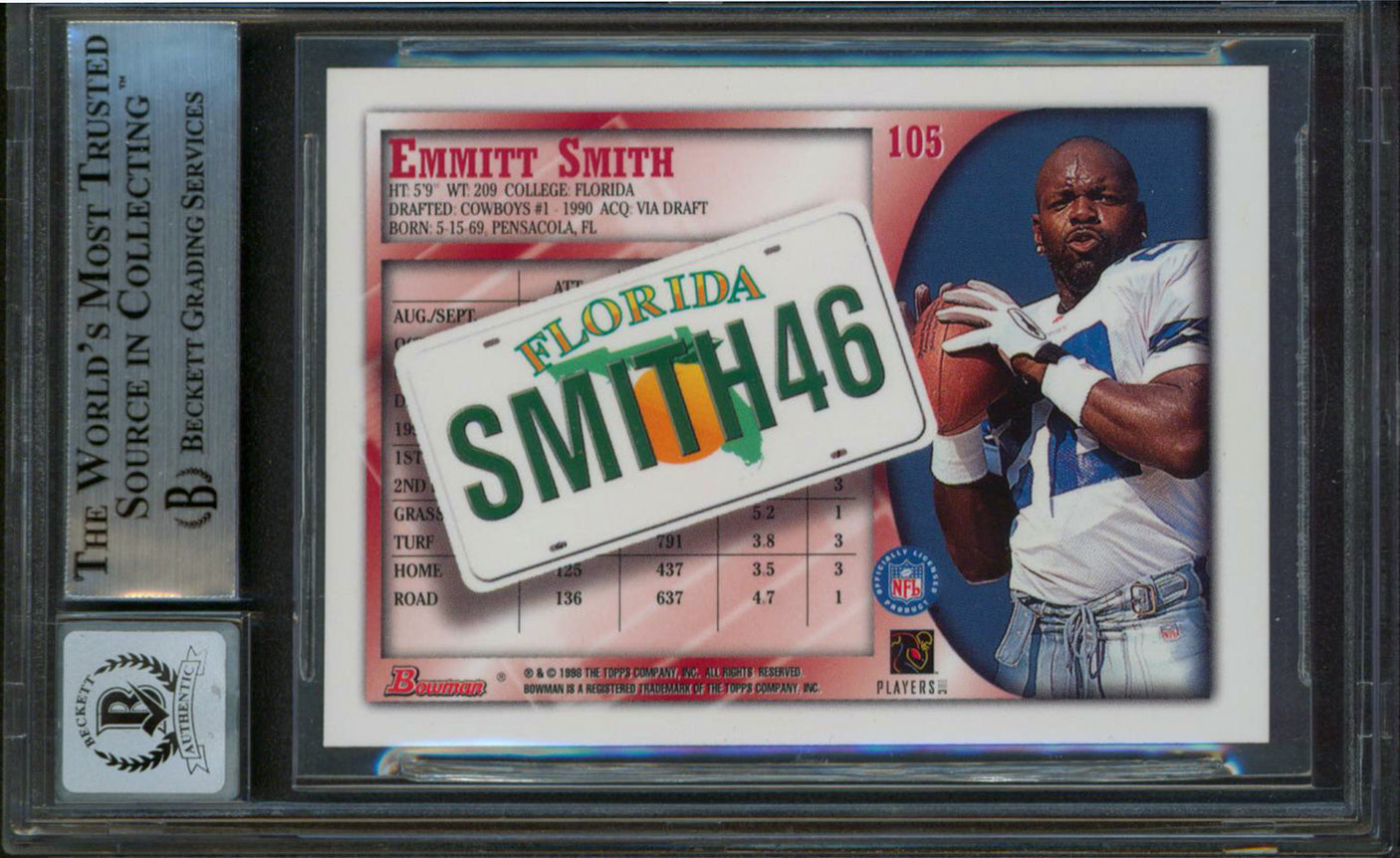 Cowboys Emmitt Smith Signed 1998 Bowman Chrome IS #105 Card Auto 10! BAS Slabbed