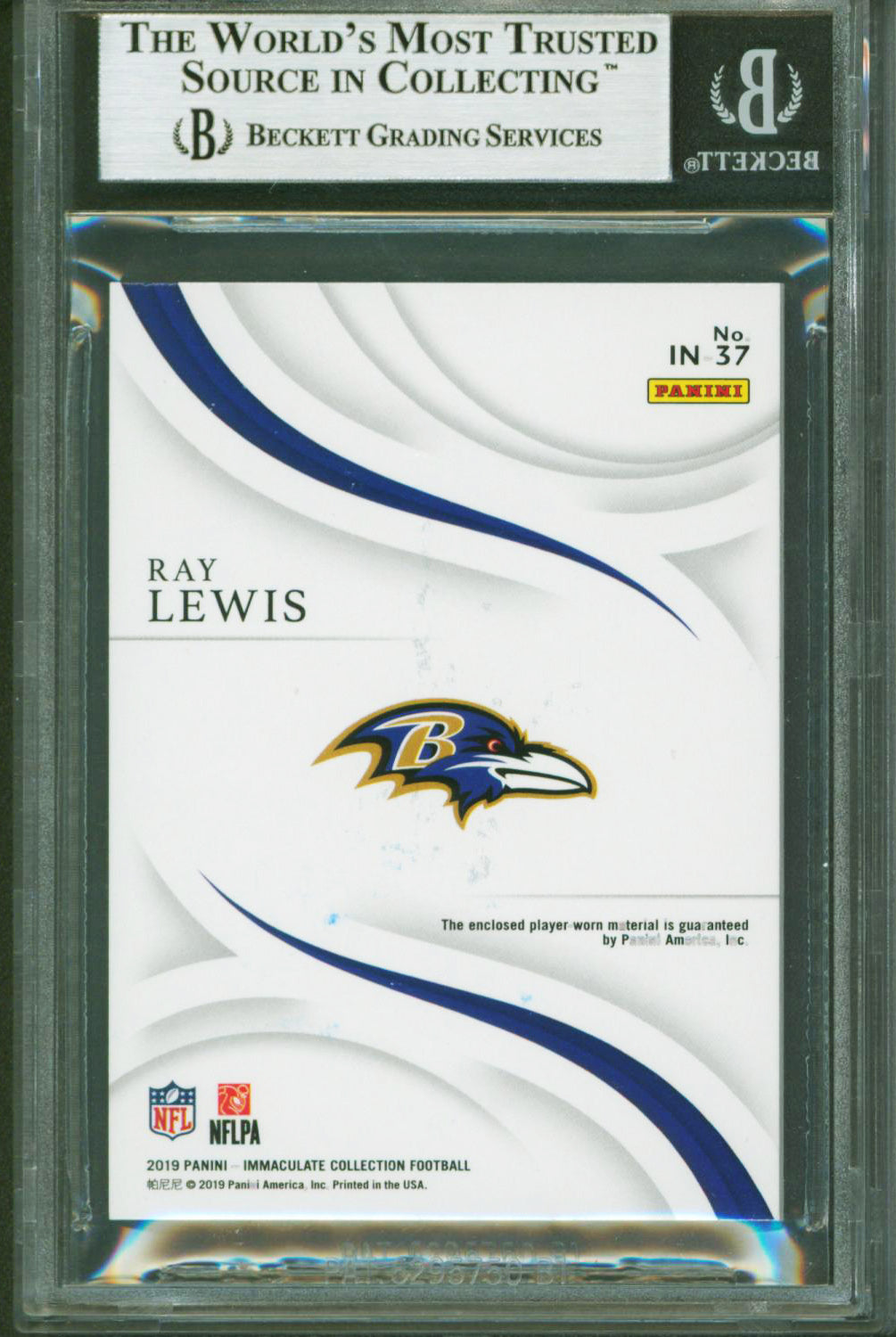 Ray Lewis Authentic Signed 2019 Immaculate Collection Mem #37 3/52 Card BAS Slab
